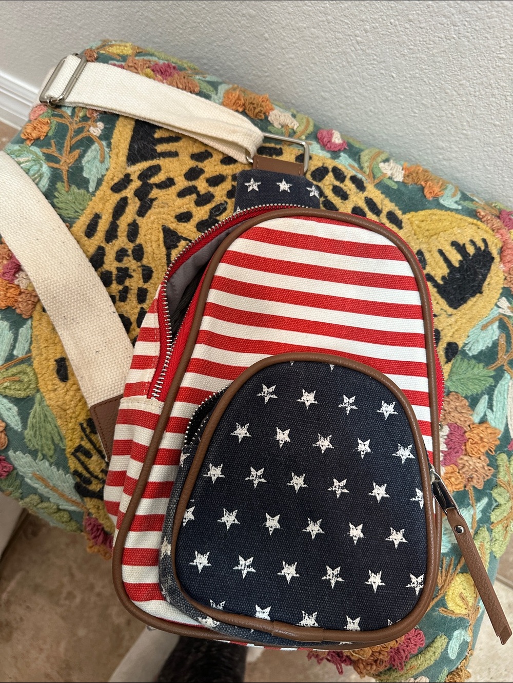 Striped Stars Crossbody Backpack - Red, White & Navy